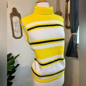 Vintage 60s Elmar Yellow Striped Turtleneck Knit Sweater Vest Small Sunshine